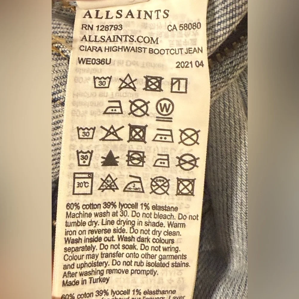 AllSaints Ciara High Waist Bootcut Jeans in Light Indigo Size 28 - Picture 8 of 8
